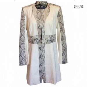 Classy Insight New York Cream Coat with Snake-Print Trim. Immaculate Condition.